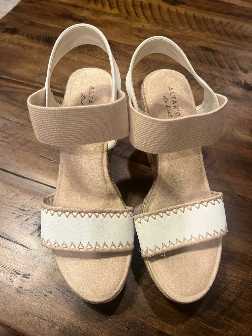 Altar'd State White and Beige Wedge Sandals Size 8.5